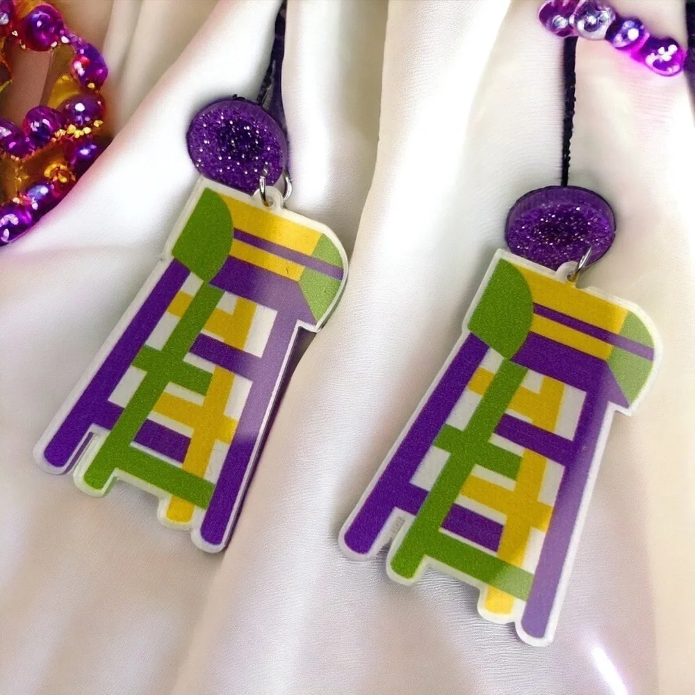 Ladder to Mardi Gras Magic: Vibrant Earrings for Your Carnival Style!🎉 NWT